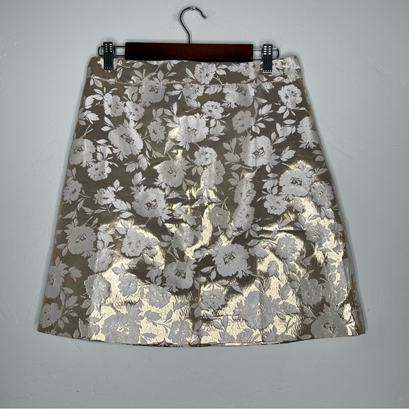 NWT J. Crew Metallic Floral A-Line Skirt Size 6 Champagne Gold Cream Office - Picture 1 of 10